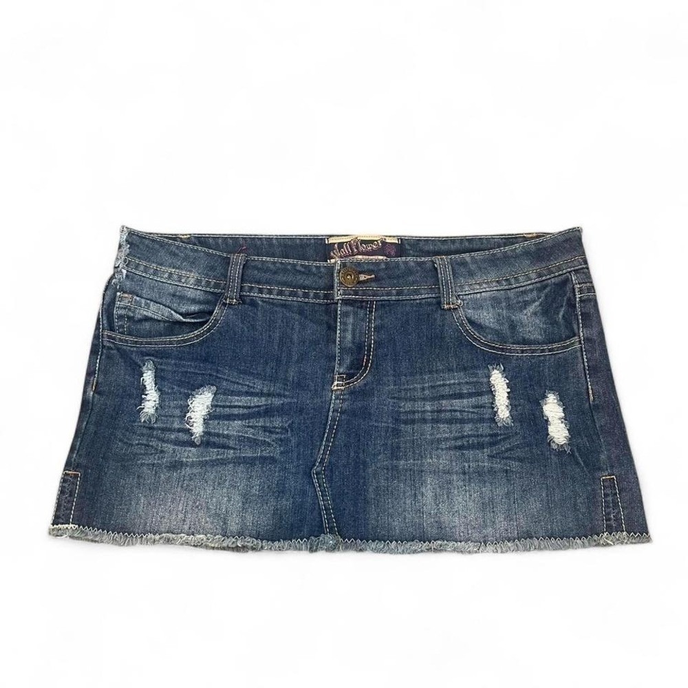 Wallflower y2k denim mini skirt with frayed hem and distressing